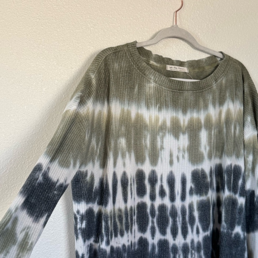 We The Free People Tyed Down Tee Oversized Shirt Waffle Knit Green Tie Dye M - Picture 3 of 11